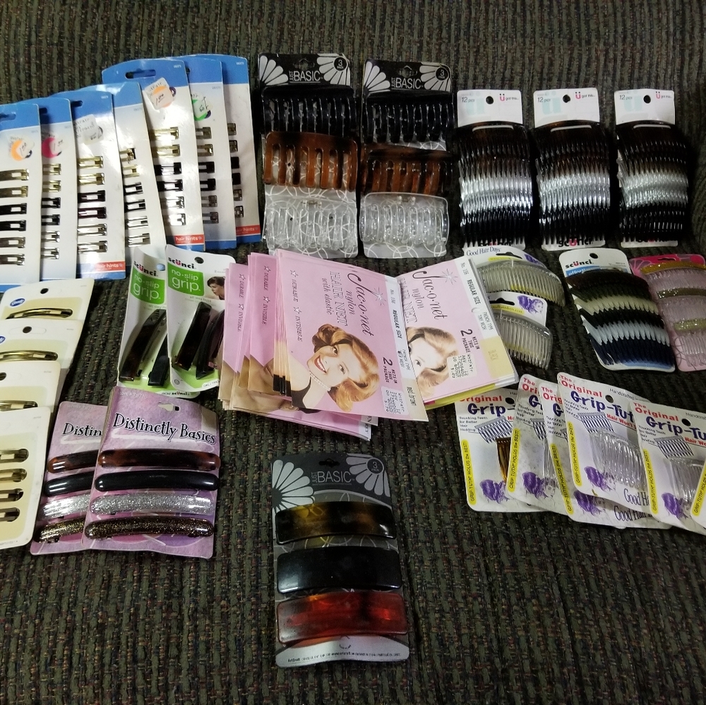 Ladies hair accessories clips, hairnets, barrettes,  all unused